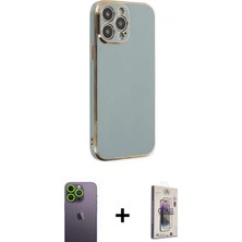 Marsilyan™- iPhone 13 Pro Max Kılıf Yankı Serisi - Siyah Bilvis 3D Cam Ekran Koruyucu + Yeşil Neon Fosforlu Kamera Lens