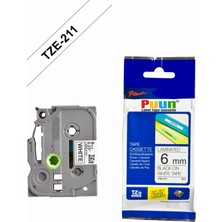 Puun Brother TZE-211 6mm*8mt Beyaz Üzerine Siyah Laminasyonlu Muadil Etiket (Tze Tape)