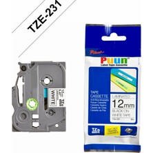 Puun Brother TZE-231 12MM*8MT Beyaz Üzerine Siyah Laminasyonlu Muadil Etiket (Tze Tape)
