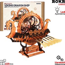 Rokr LK802 Viking Gemisi (Viking Dragon Ship) Dıy Minyatür Maket Model Seti Ahşap 3D Wooden Puzzle 3D Model Kit Detaylı Dekoratif Hobi Seti Ahşap Maket