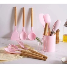 Kitchen Dream 12 Parça Ahşap Sap Silikon Mutfak Pasta Silikon Kepçe Çırpıcı Fırça Kevgir Kaşıklık Maşa Spatula Set