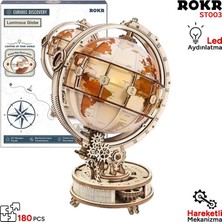 Rokr ST003 Işıklı Küre (Luminous Globe) Dıy Mechanical 3D Puzzle Maket Model Seti 3D Model Kit Detaylı Dekoratif Hobi Seti Ahşap Maket Hareketli