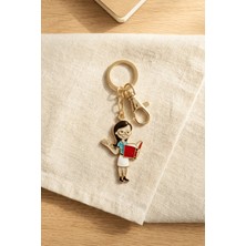 BB Bi Butik Shop Sevimli Kitap Okuyan Öğretmen Kadın Figürlü Mine Işçiliği Çanta ve Anahtar Aksesuarı
