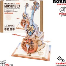 Rokr AMK63M Çello Müzik Kutusu (Symphony Of Gorgeous Dreams) Music Box Dıy Mechanical 3D Wooden Puzzle Maket Model Seti 3D Model Kit Detaylı Dekoratif Hobi Seti Ahşap Maket Hareketli