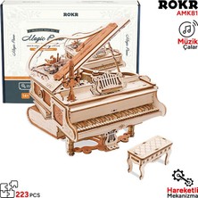 Rokr AMK81 Piyano Müzik Kutusu (Magic Piano) Music Box Dıy Mechanical 3D Wooden Puzzle Maket Model Seti 3D Model Kit Detaylı Dekoratif Hobi Seti Ahşap Maket Hareketli
