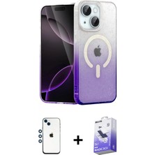 Marsilyan™- iPhone 14 Kılıf Eksen Minimal Özel Seri - Siyah Bilvis 5in1 5d Magic Hayalet Cam Ekran Koruyucu + Mavi Shine Kamera Lens