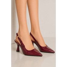 Bluefeet Bordo Sivri Burun Rugan 8 cm Kadın Topuklu Ayakkabı