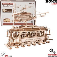 Rokr LK801 Klasik Tramvay (Classic City Tramcar) Dıy Minyatür Maket Modelseti Ahşap 3D Wooden Puzzle 3D Model Kit Detaylı Dekoratif Hobi Seti Ahşap Maket