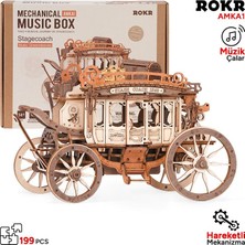 Rokr Amka1 Müzik Kutusu (Stage Coach) Music Box Dıy Mechanical 3D Wooden Puzzle Maket Model Seti 3D Model Kit Detaylı Dekoratif Hobi Seti Ahşap Maket Hareketli