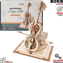 Rokr AMK63 Çello Müzik Kutusu (Magic Cello) Music Box Dıy Mechanical 3D Wooden Puzzle Maket Model Seti 3D Model Kit Detaylı Dekoratif Hobi Seti Ahşap Maket Hareketli