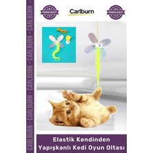 Carlburn #petshop Interaktif Çıngıraklı Renkli Kelebek Model Elastik Kendinden Yapışkanlı Kedi Oyun Oltası