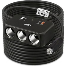 Geseus Araç Çakmak Uzatma Kablosu Çakmaklık Çoklayıcı Usb,type-C Çıkışlı Hızlı Şarj 12-24V/10A/120W 2 X1,5mm Ttr Bakır 10MT