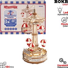 Rokr EA01 Müzik Kutusu Parachute Tower Music Box Dıy 3D Wooden Puzzle Maket Model Seti 3D Model Kit Detaylı Dekoratif Hobi Seti Ahşap Maket Hareketli ve Işıklı