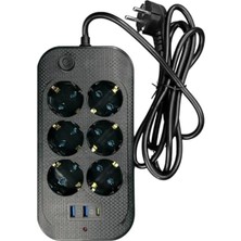 Die Grup 2 Metre Kablosu Olan 6'lı Grup Priz, USB ve Type-C Girişleri