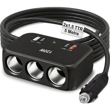 Geseus Araç Çakmak Uzatma Kablosu Çakmaklık Çoklayıcı Usb,type-C Çıkışlı Hızlı Şarj 12-24V/10A/120W 2 X1,5mm Ttr Bakır 5mt