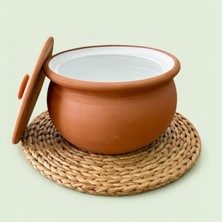 AdenArtpottery Sırlı Toprak Yoğurt Mayalama Tenceresi-Güveci 3,5 Lt Orta Boy