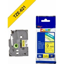 Puun Brother TZE-S621 9mm*8mt Sarı Üzerine Siyah Güçlü Yapışkanlı Laminasyonlu Muadil Etiket (Tze Tape)