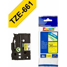 Puun Brother TZE-S661 36MM*8MT Sarı Üzerine Siyah Güçlü Yapışkanlı Laminasyonlu Muadil Etiket (Tze Tape)