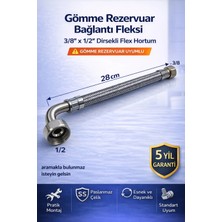 DESIPHON Gömme Rezervuar Fleks Hortum Dirsekli 3/8 x 1/2 Çelik Örgülü Bağlantı Hortumu 28 cm