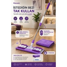 Manosta ( 1 Adet Yedek Bezli ) Mor Renk Mandallı Portatif Yer Duvar Fayans Mikrofiber Temizlik Mopu