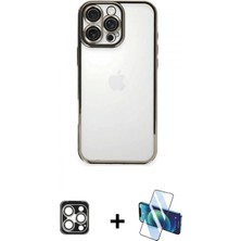 Marsilyan™- iPhone 16 Pro Max Kılıf Vadi Minimal - Siyah 3D Antistatik Seramik Nano Ekran Koruyucu + Pvd Metal Kamera Lens - Gs