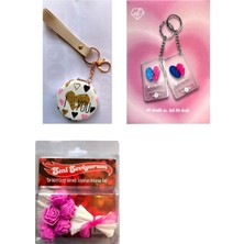 Sasta Aynalı Anahtarlık+Parmak Izi Anahtarlık+Flowers Çiçek