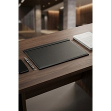 Sedef Silver Alva Eko Lüks Suni Deri Kapaklı Masa Sümeni - Ofis Evrak Düzenleyici Masa Matı 49X34 cm