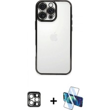 Marsilyan™- iPhone 16 Pro Max Kılıf Vadi Minimal - Siyah 3D Antistatik Seramik Nano Ekran Koruyucu + Pvd Metal Kamera Lens - Gs