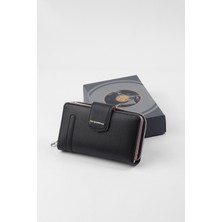 Cengiz Pakel Kadın Cüzdan Siyah/pudra Minimalist Stil Teknolojik Deri 15.8x9.5 cm Kullanım İçin İdeal 65256