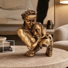 İki Yedi Konsept Vaelo Eskitme Altın Dokulu Sanatsal Tasarım Çift Figürü Dekoratif Büyük Biblo 33X26 cm Romantik Aşk