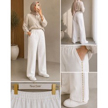 Merwish Gold Metal Detaylı Beyaz Denim Pantolon