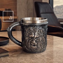İki Yedi Konsept Tharn Aslan Başlı Özel Tasarım Kupa 3D Kabartmalı Paslanmaz Çelik Kupa Bardak Ev Iş Ofis Hediyesi