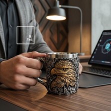 İki Yedi Konsept Glanzor Kartal Kupa Bardak Paslanmaz Çelik 3D Kabartmalı Hediyelik Ofis Kupası Rölyef Tasarım Mug