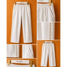 Merwish Gold Metal Detaylı Beyaz Denim Pantolon