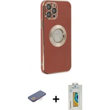 Marsilyan™- iPhone 12 Pro Kılıf Iz Form Serisi - Siyah Polymer Nano Ekran Koruyucu + Renkli Kamera Lens Koruma Cam - Pe