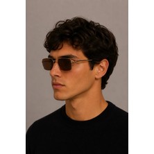 Unisex Kahverengi Vintage Dikdörtgen Güneş Gözlüğü