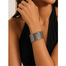 Allona Shop Kadın Silver Modern Dokulu Kelepçe Bileklik
