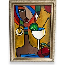 Marbey Altın Simya El Yapımı Akrilik Tablo Modern Soyut Kadın Figürlü Dekoratif Çerçeveli Duvar Tablosu 35X50 cm