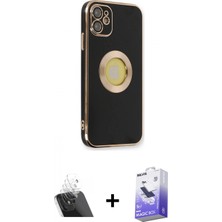 Marsilyan™- iPhone 12 Kılıf Iz Form Serisi - Siyah Bilvis 5in1 5d Magic Hayalet Cam Ekran Koruyucu + Kamera Lens Koruma Cam - Sf