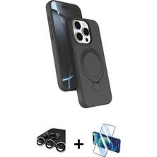 Marsilyan™- iPhone 15 Pro Max Kılıf Iz Işık Koleksiyonu - Siyah 3D Antistatik Seramik Nano Ekran Koruyucu + Raze Metal Kamera Lens - Gs