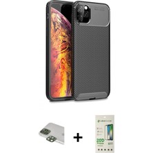 Marsilyan™- iPhone 11 Pro Max Kılıf Eksen Form Prime - Siyah 20D Premium Cam Ekran Koruyucu + Pers Alüminyum Kamera Lens - Yl