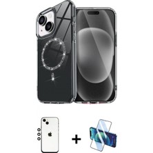 Marsilyan™- iPhone 14 Kılıf Kıvılcım Form Prime - Siyah 3D Antistatik Cam Ekran Koruyucu + Shine Kamera Lens - Gs