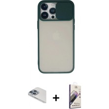 Marsilyan™- iPhone 13 Pro Max Kılıf Vadi Çizgi - Siyah Bilvis 3D Mat Cam Ekran Koruyucu + Pers Alüminyum Kamera Lens - Sabe