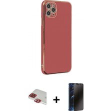 Marsilyan™- iPhone 11 Pro Max Kılıf Yankı Serisi - Siyah 3D Antistatik Hayalet Cam Ekran Koruyucu + Pers Alüminyum Kamera Lens - Kı