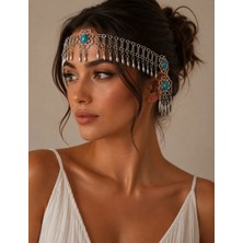 Allona Shop Turquoise Nomad Bohem Saç Aksesuarı – Turkuaz Taş Detaylı Etnik Baş Zinciri
