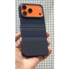 Evlium iPhone 17 Prokarbon Kılıf Magsafe Ince Slim Mikasert Desenli Kılıf Dokulu Karbonfibermavi