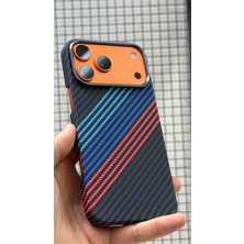 Evlium iPhone 17 Prokarbon Kılıf Magsafe Ince Slim Mikasert Desenli Kılıf Dokulu Karbonfibermavi