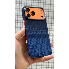 Evlium iPhone 17 Prokarbon Kılıf Magsafe Ince Slim Mikasert Desenli Kılıf Dokulu Karbonfibermavi