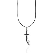 Oya Silver Siyah Zirkon Taşlı Zülfikar Gümüş Kılıç Kolye Ucu 5x1.4cm [OYOT327]