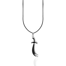 Oya Silver Siyah Mineli Hz. Ali Zülfikar Kılıcı Gümüş Kolye Ucu 5.2x1.2cm [OYOT329]
